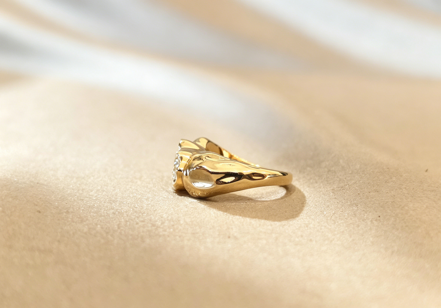 Organic sculptural gold solitaire ring - Molten bezel-set oval lab diamond ring - Secure bezel-set