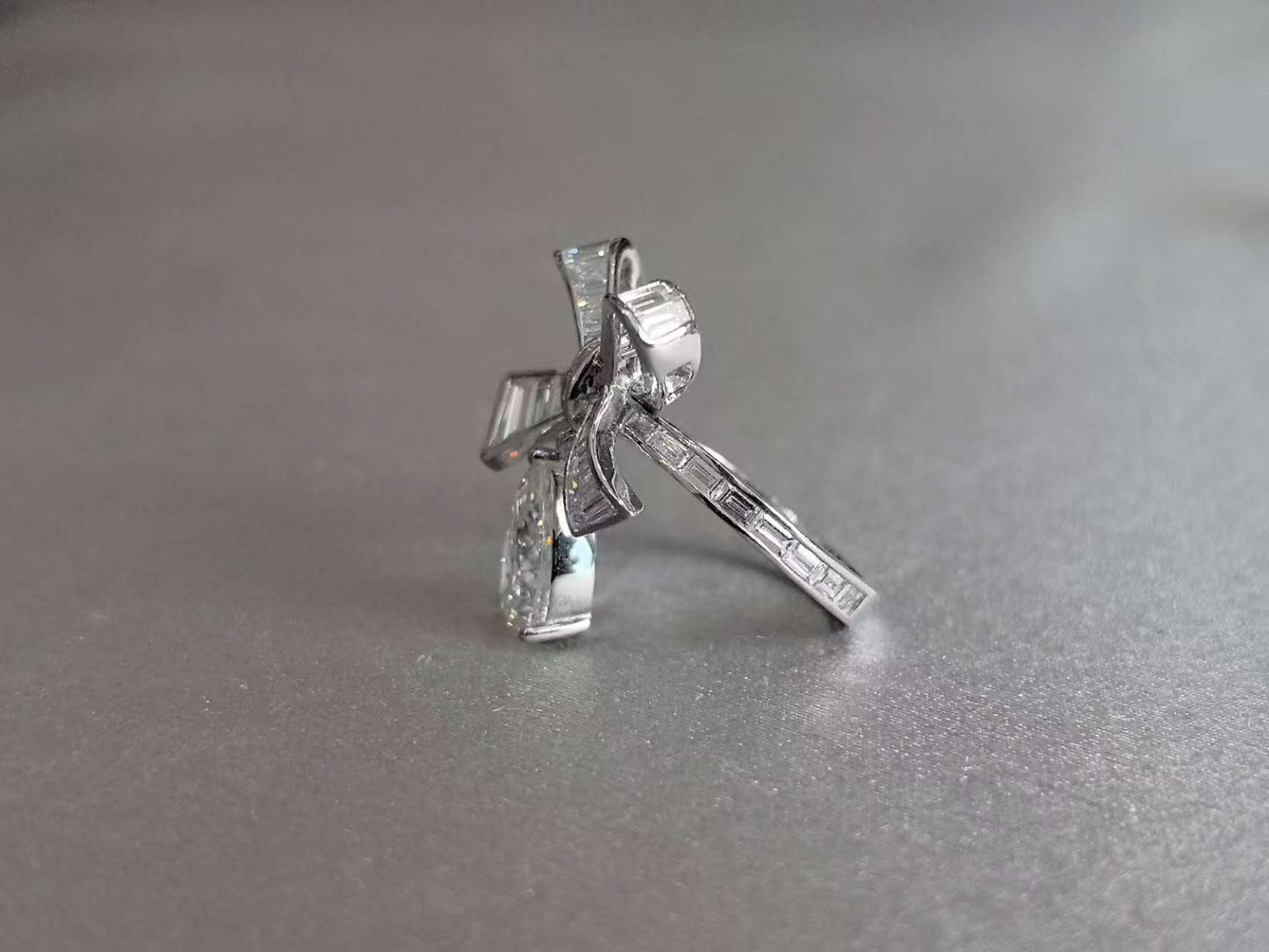 Pear Cut Bow-tie Ring with Pear Dangle - Lab Grown Diamond Statement Ring