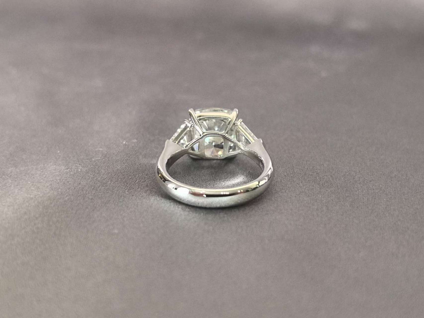 Cushion-Center Trilogy Ring with Trillion-Cut Sidestones