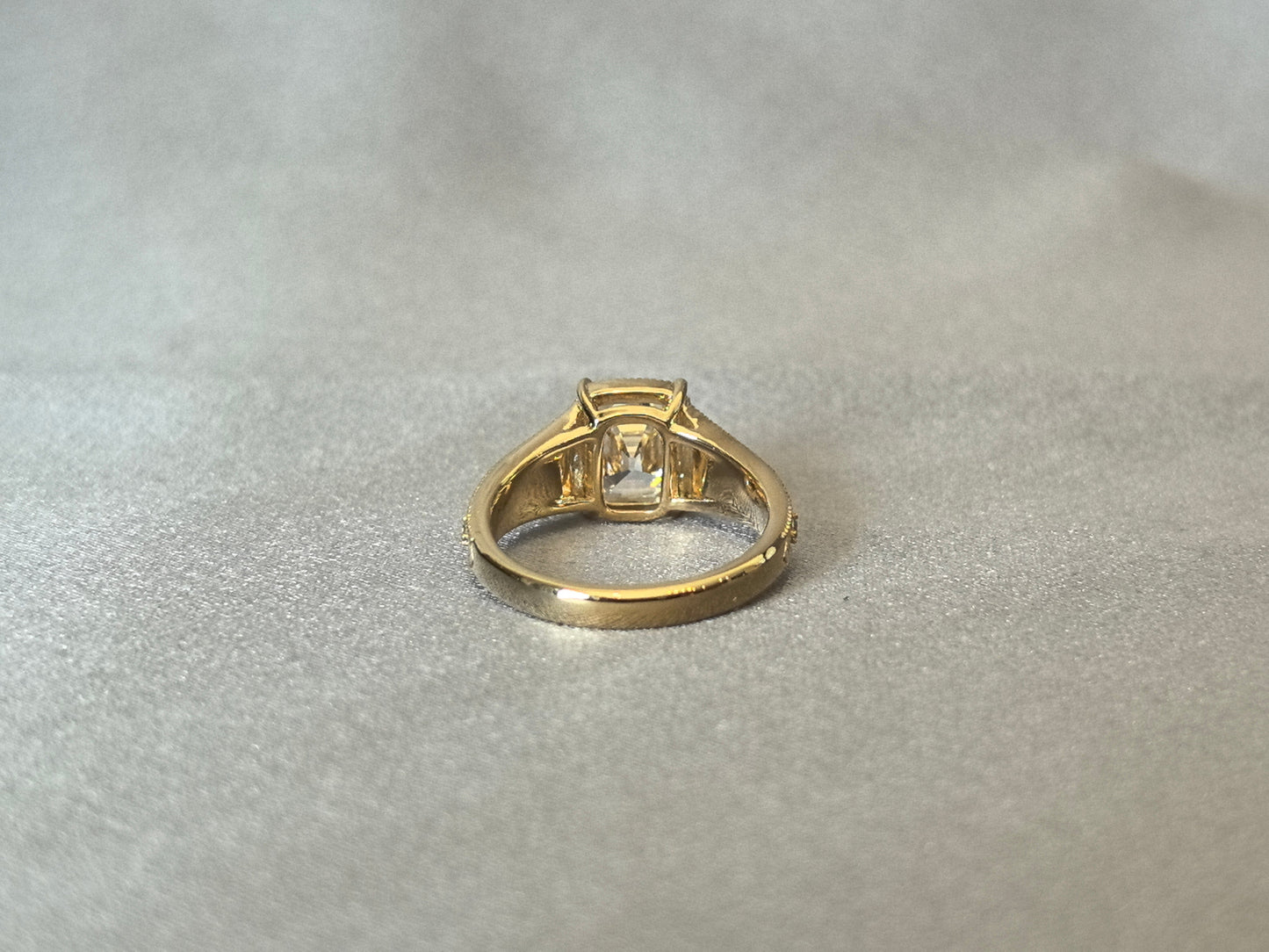 Cushion Lab Grown Diamond Ring - Ornate Thick Band - 14K Gold