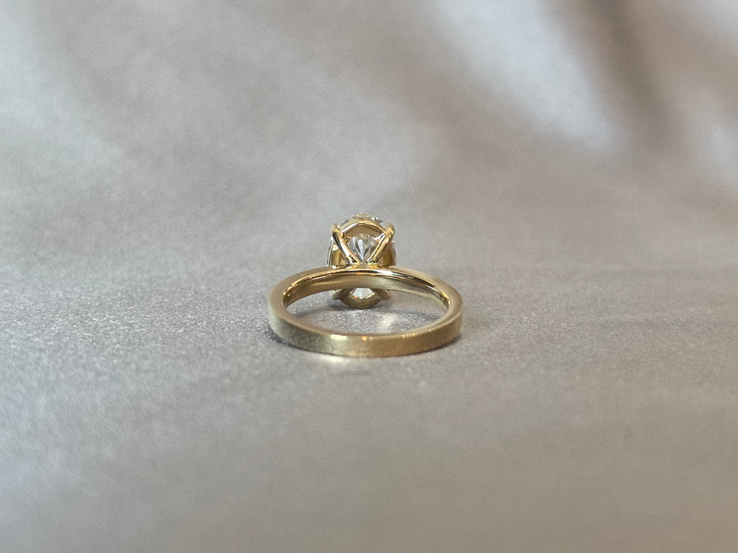 Oval Lab Grown Diamond Solitaire Ring - Flat Plain Band - Minimalist Elegance