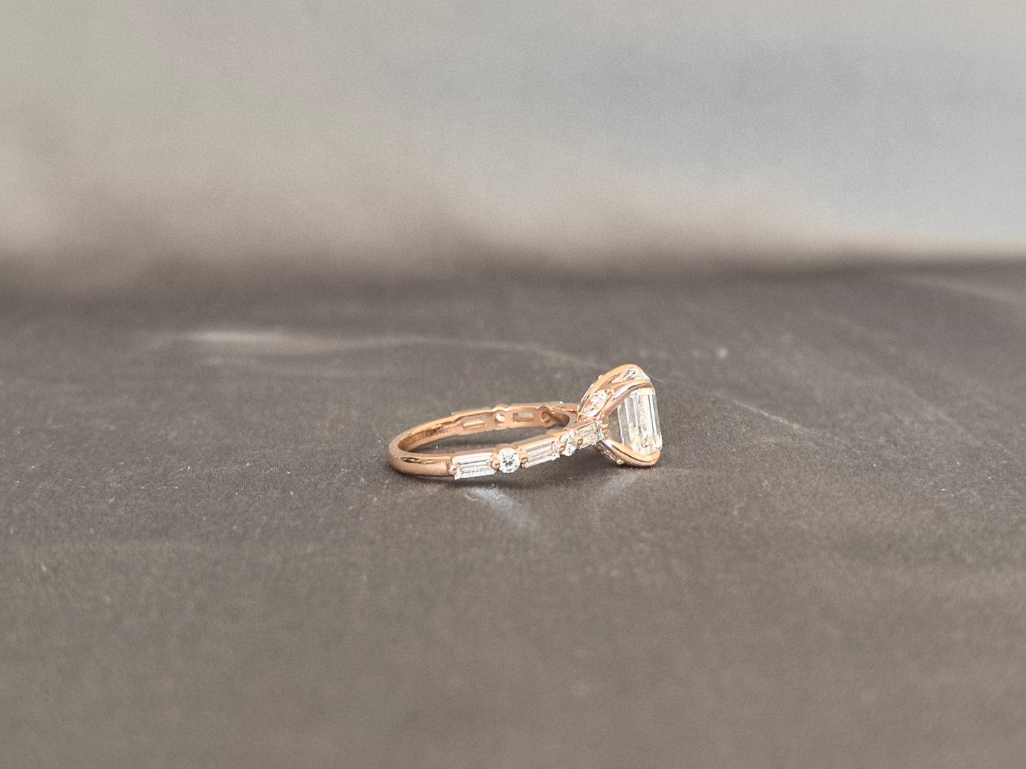 Ashoka Cut Lab Diamond Half Paved Ring - Mixed Cuts - 18K Gold