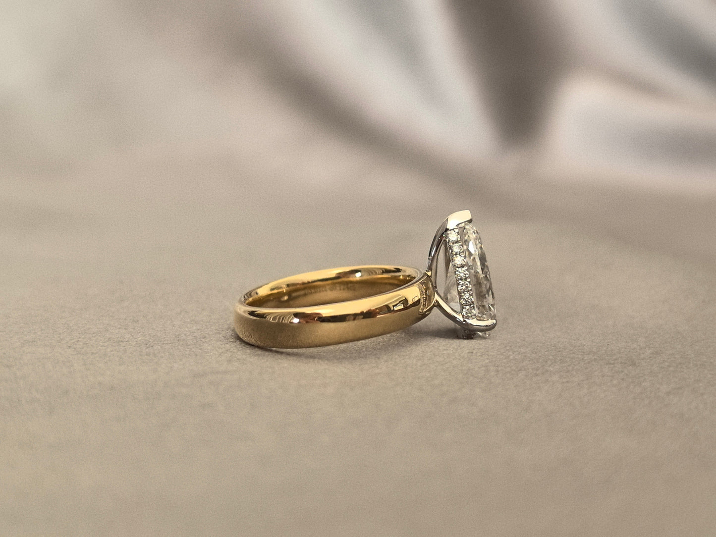 3.01 Carat Pear-Shaped Lab Diamond Wide Ring - 4mm Wide - 18k Gold