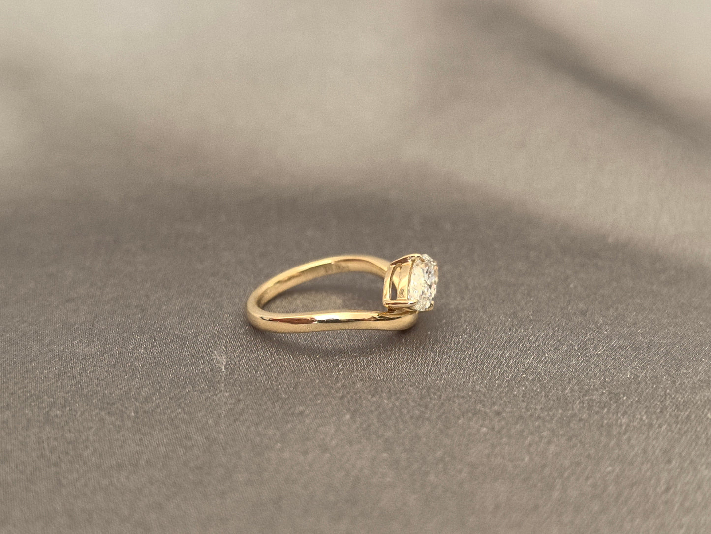 14K Gold pinky ring - Horizontal Marquise Diamond - Modern Solitaire