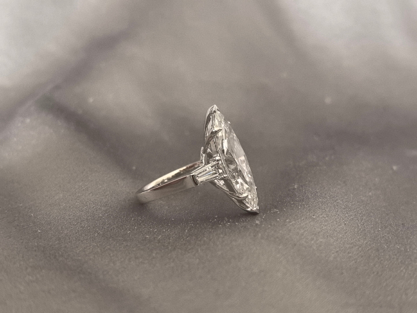 Marquise-Center Trilogy Ring - Baguette Sidestones - Architectural Elegance