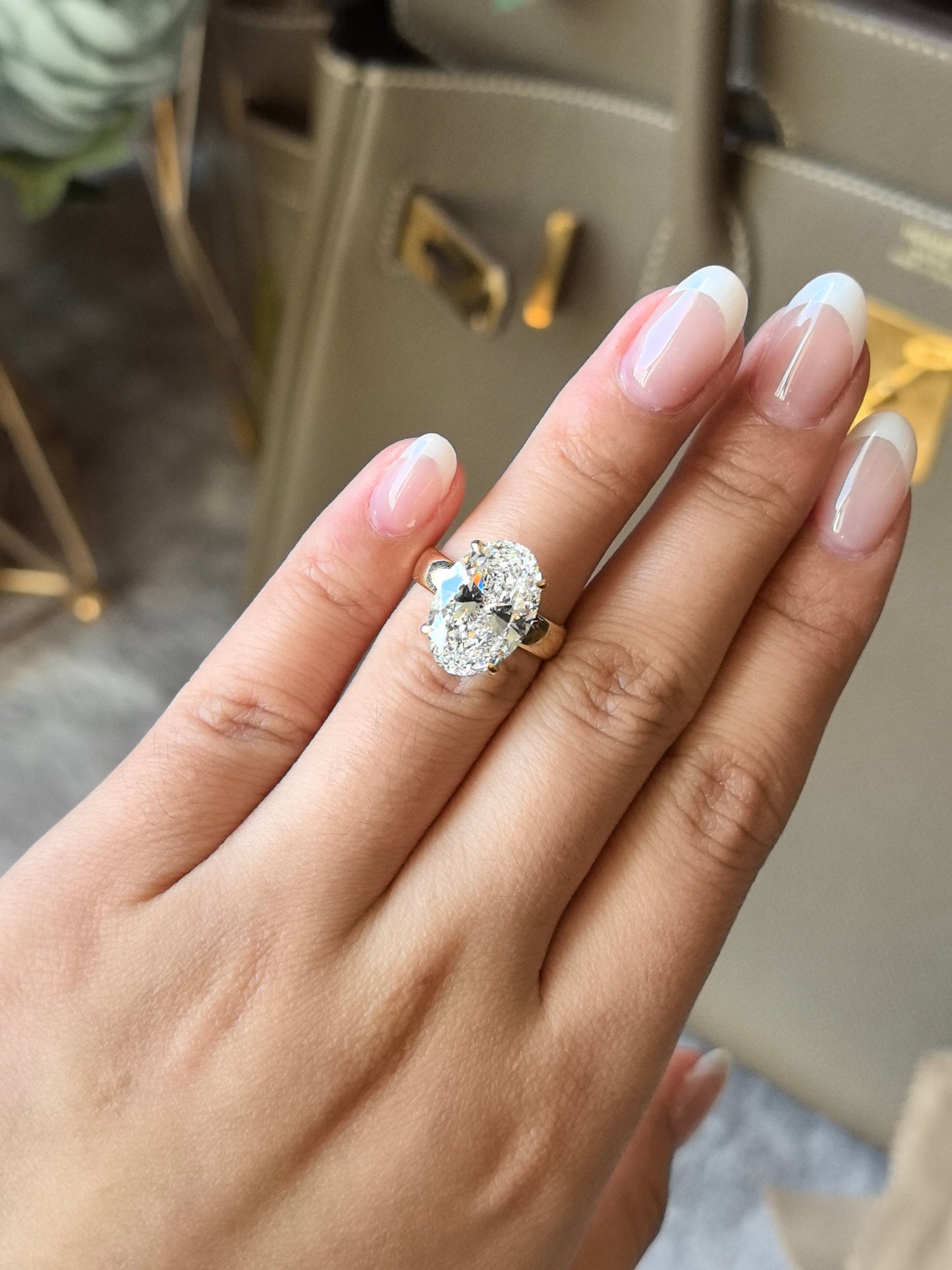 Oval Lab-Grown Diamond Solitaire Ring - Flat Extra Wide Polished Band - 14K Gold
