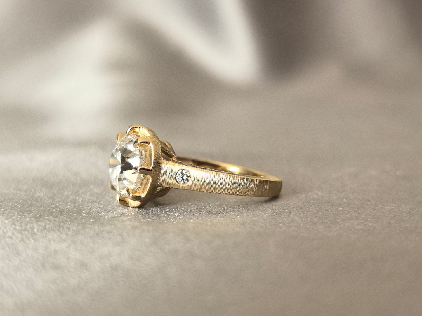 Round Lab-Grown Diamond Multi-Prong Ring - Brushed Finish - Matte Feel