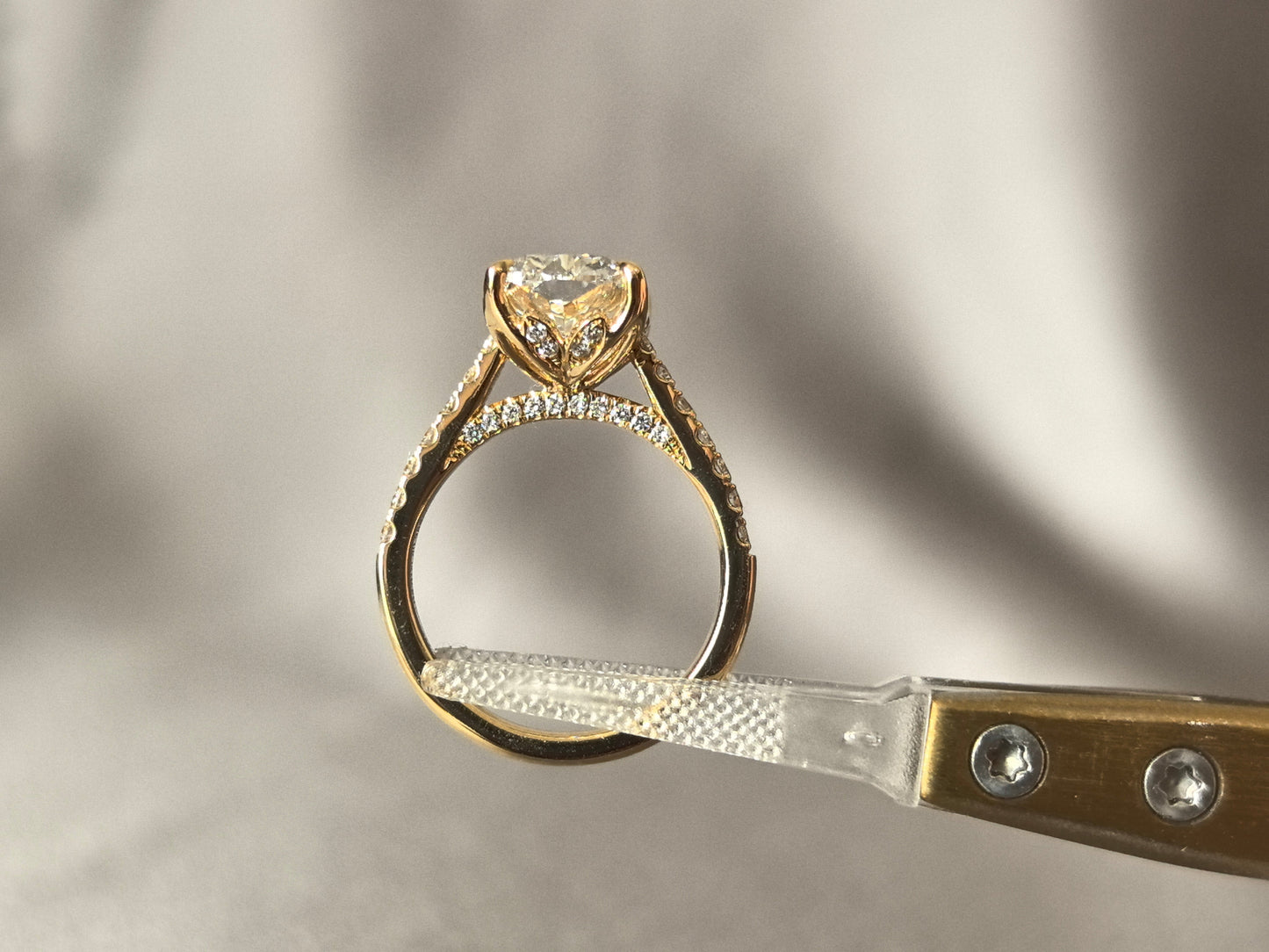 Radiant Cut Triple Ring - Half Circle Pavé - Petal Setting
