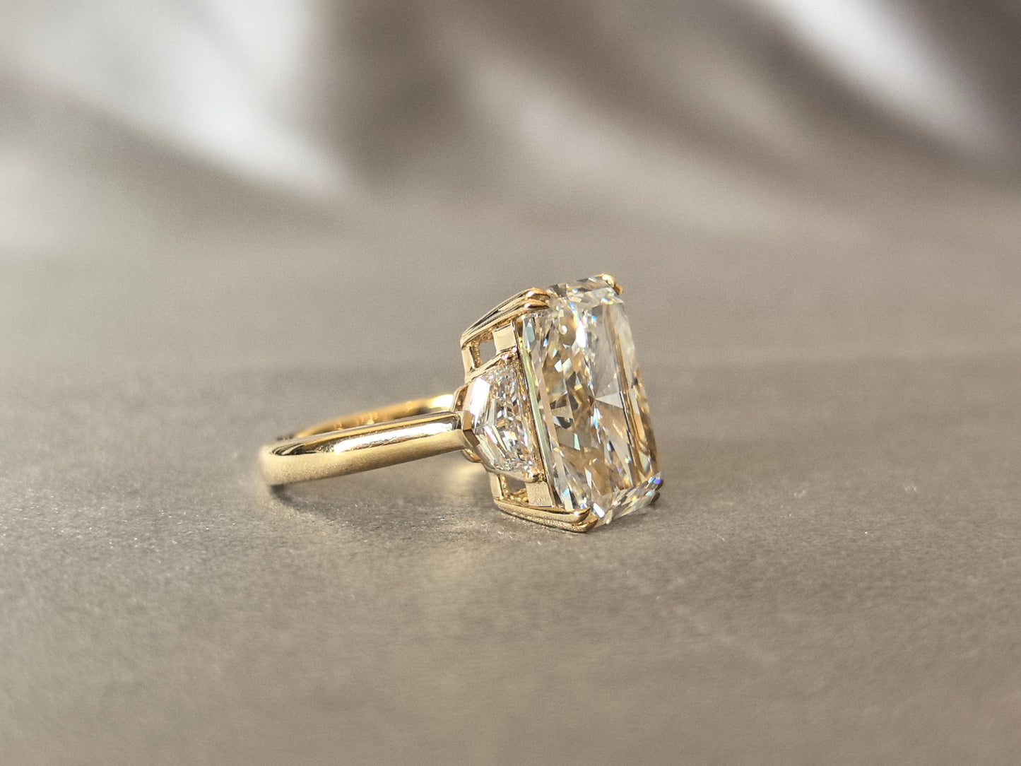 10-Carat Brilliant Cut Prong-Set Three-Stone Lab Diamond - Asymmetrical Side Stones - Special Design