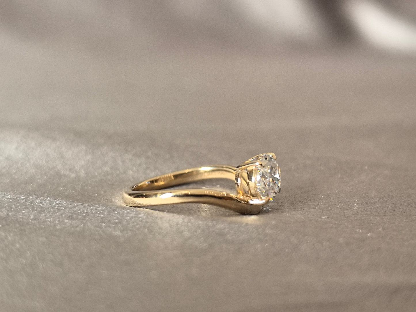 East-West Oval Cut Lab Diamond Pinky Ring - Twisted Band - Modern Asymmetry