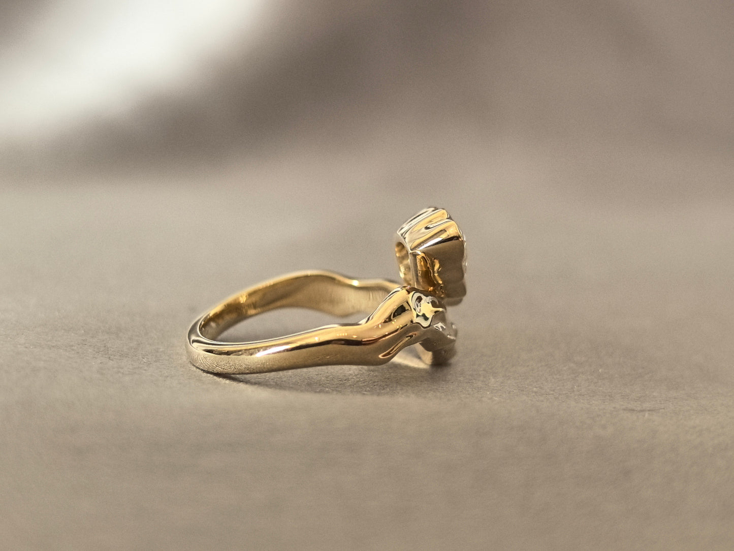 Molten Lava Pear-Shaped Ring - Curved Design - Pinky Ring