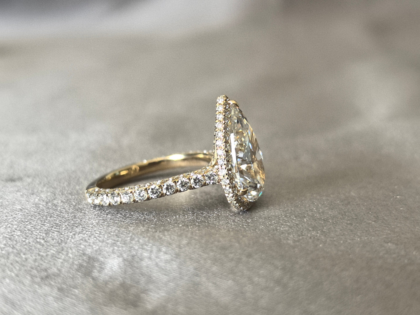 4 Carat Pear-Shaped Lab Diamond Ring - 14K Yellow Gold - 2mm Band Width