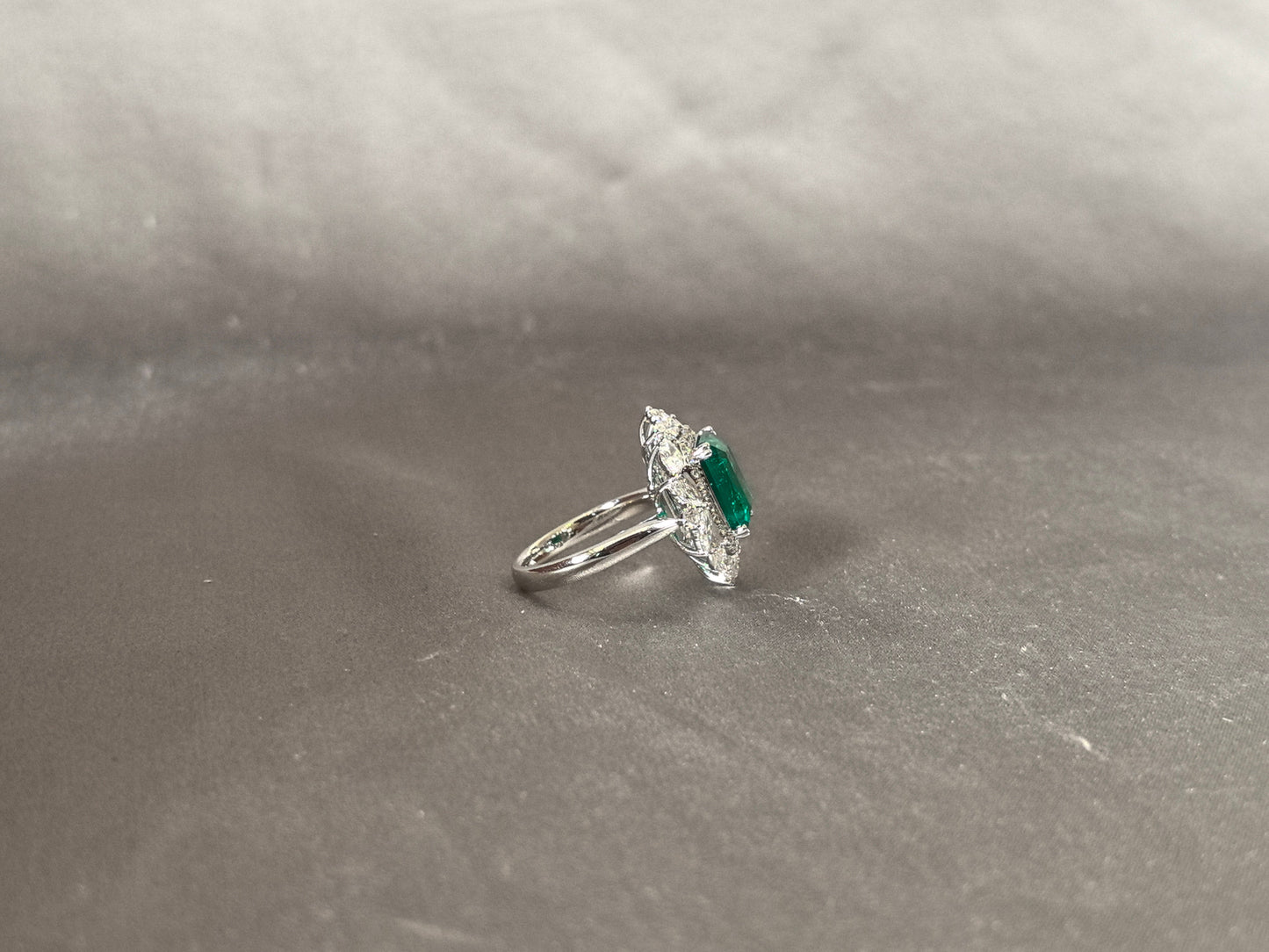 5 Carat Emerald Ring - 14K White Gold Ring - Lab Grown Emerald RingMarquise & Round Diamond Halo