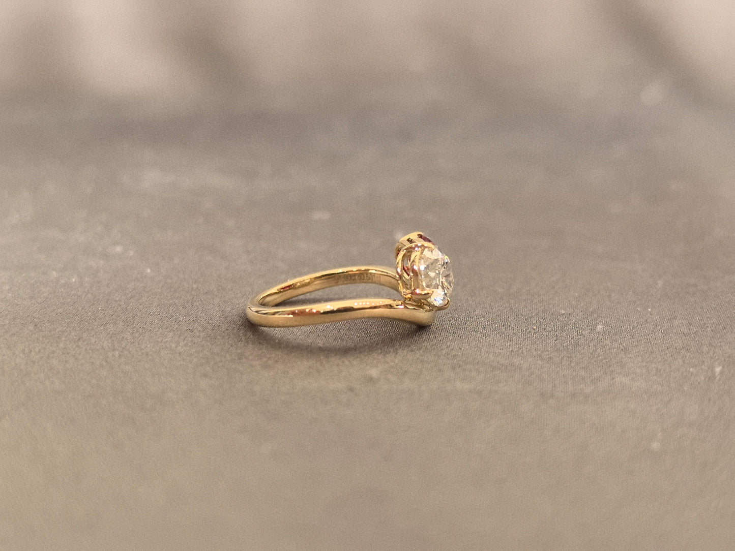 Two-Stone Ring - Oval Center Diamond - Pigeon Blood Ruby