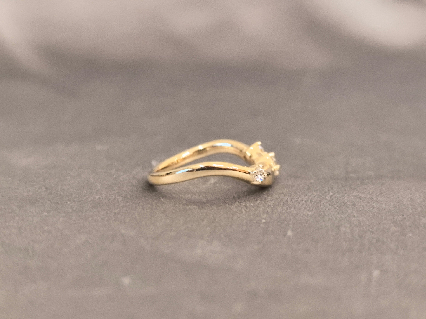 Curved Diamond Wedding Band - Three-Stone Prong Set - Yellow Gold Stackable Ring