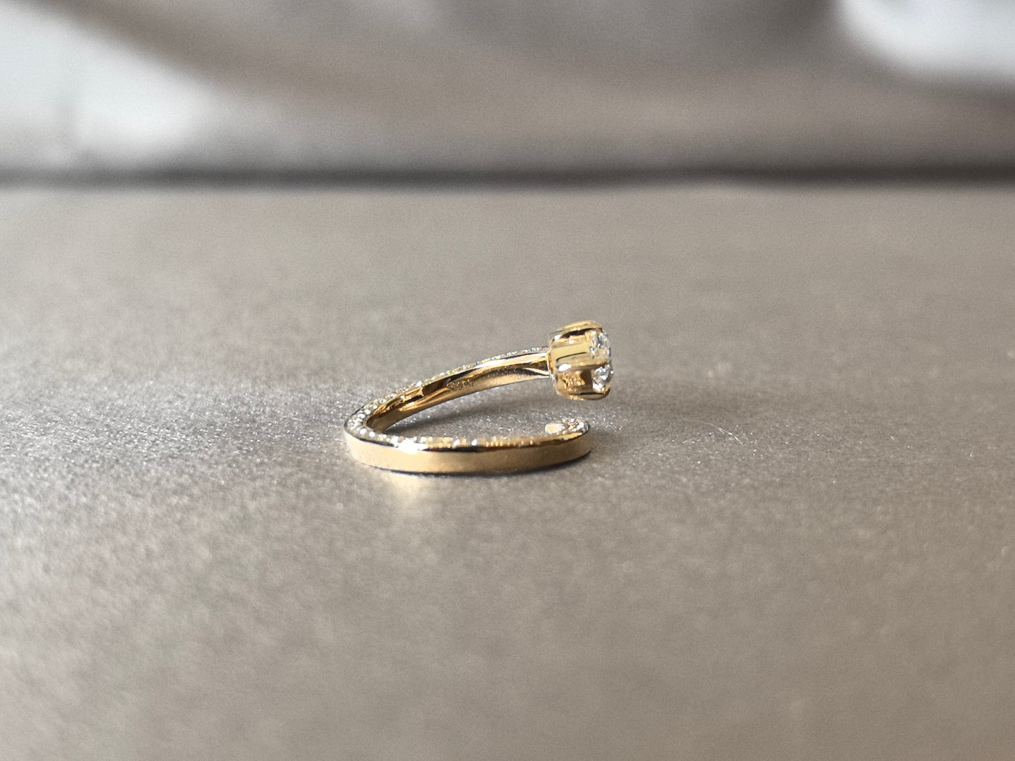 Pear-Cut Lab-Grown Diamond Bypass Solitaire Ring - Secure Prong-Set Pear-Cut & Pave Diamonds - Modern Bypass