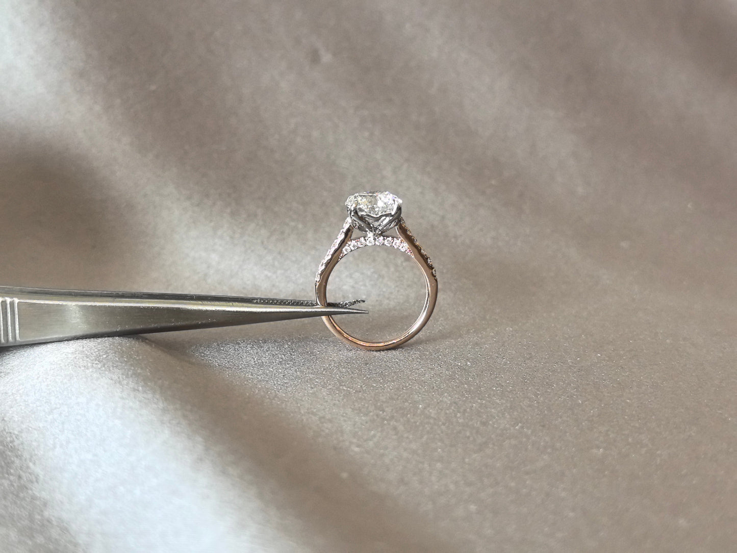 Round Brilliant-Cut Diamond Engagement Ring - Hidden Halo & Pave Band - Hypoallergenic Fine Gold Jewelry