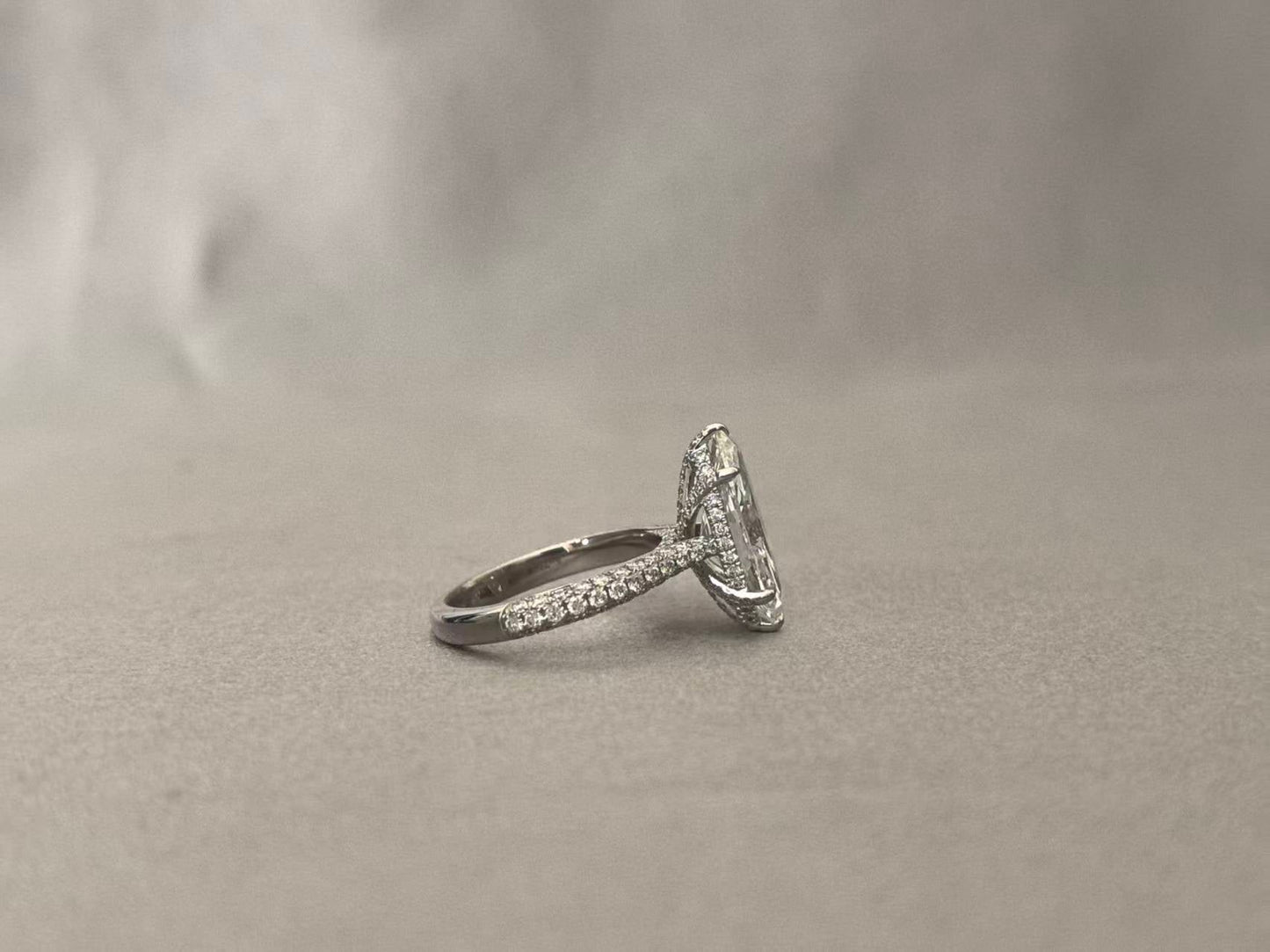 3 Carat Marquise Cut Lab-Grown Diamond Ring - Tulip Setting with Half-Halo & Pavé Band in 18K Gold