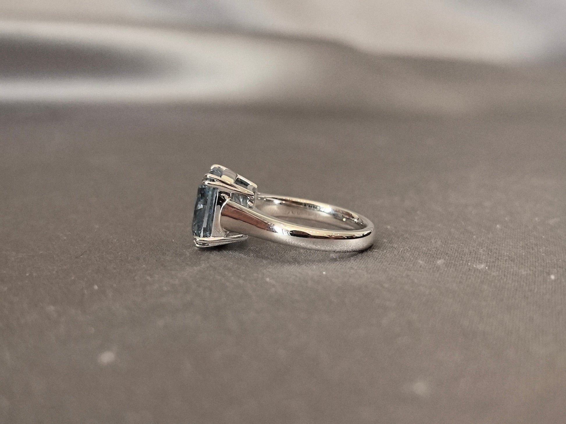 Blue Cushion Shape Diamond - Four Prong Setting - Round Shank
