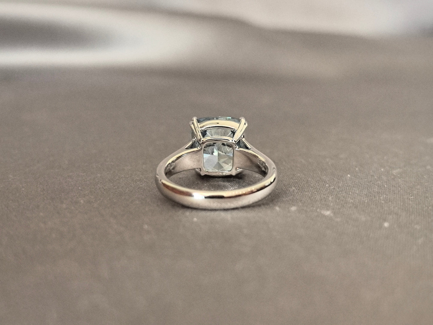 Blue Cushion Shape Diamond - Four Prong Setting - Round Shank