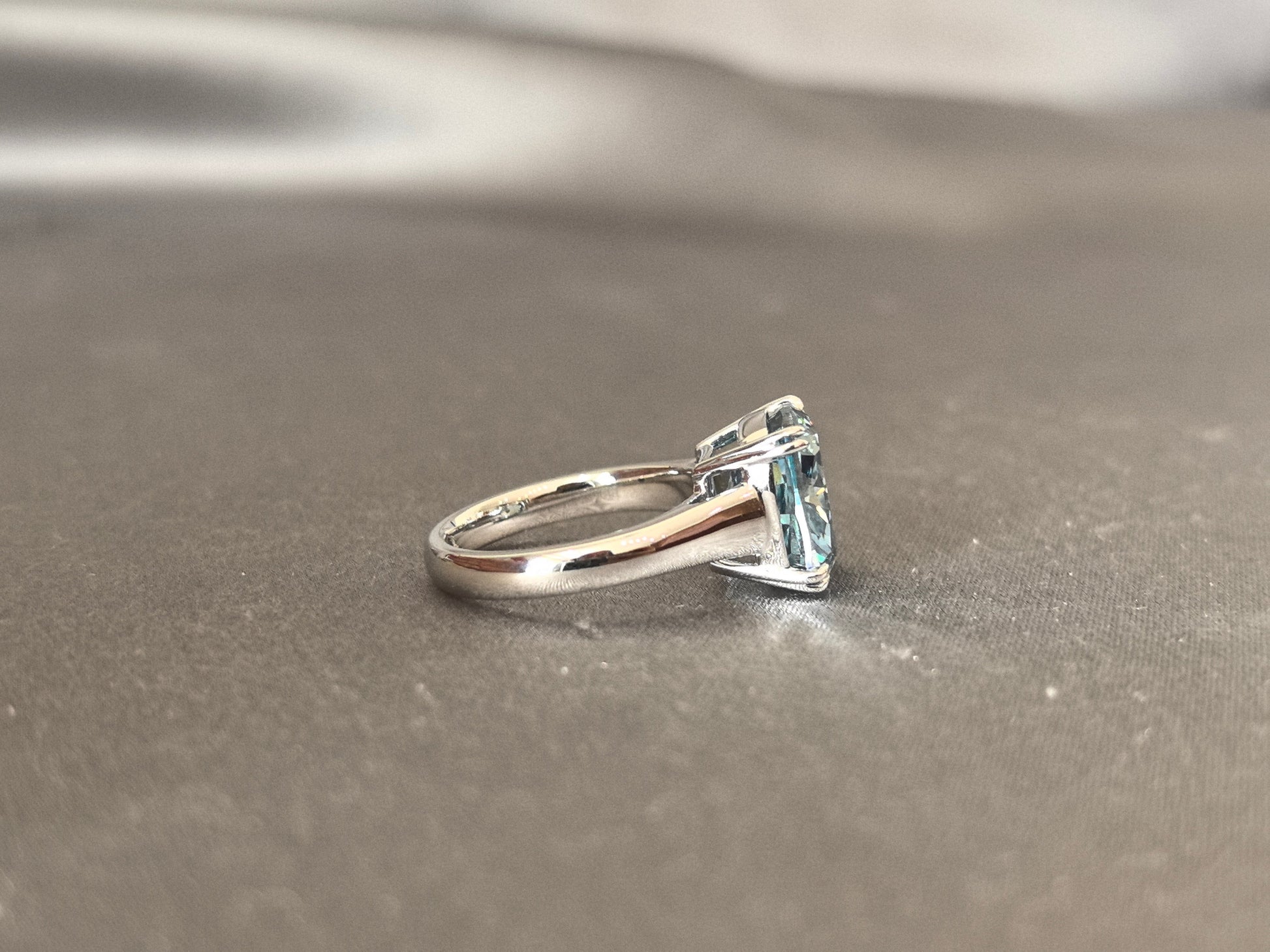 Blue Cushion Shape Diamond - Four Prong Setting - Round Shank