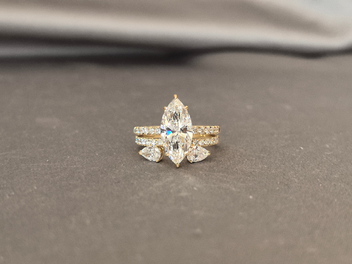 Stacking Ring Set - Marquise Diamond Ring - Pear Shape Sizestone