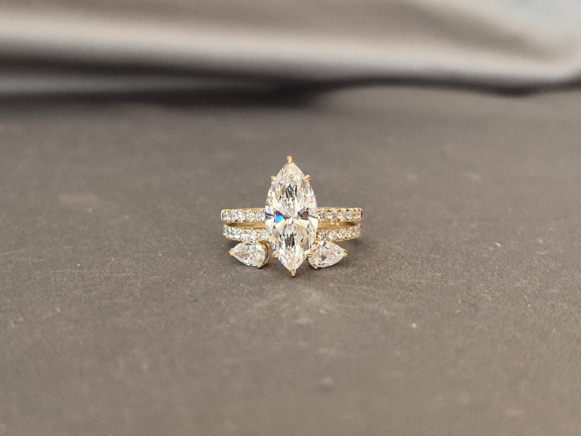 Stacking Ring Set - Marquise Diamond Ring - Pear Shape Sizestone