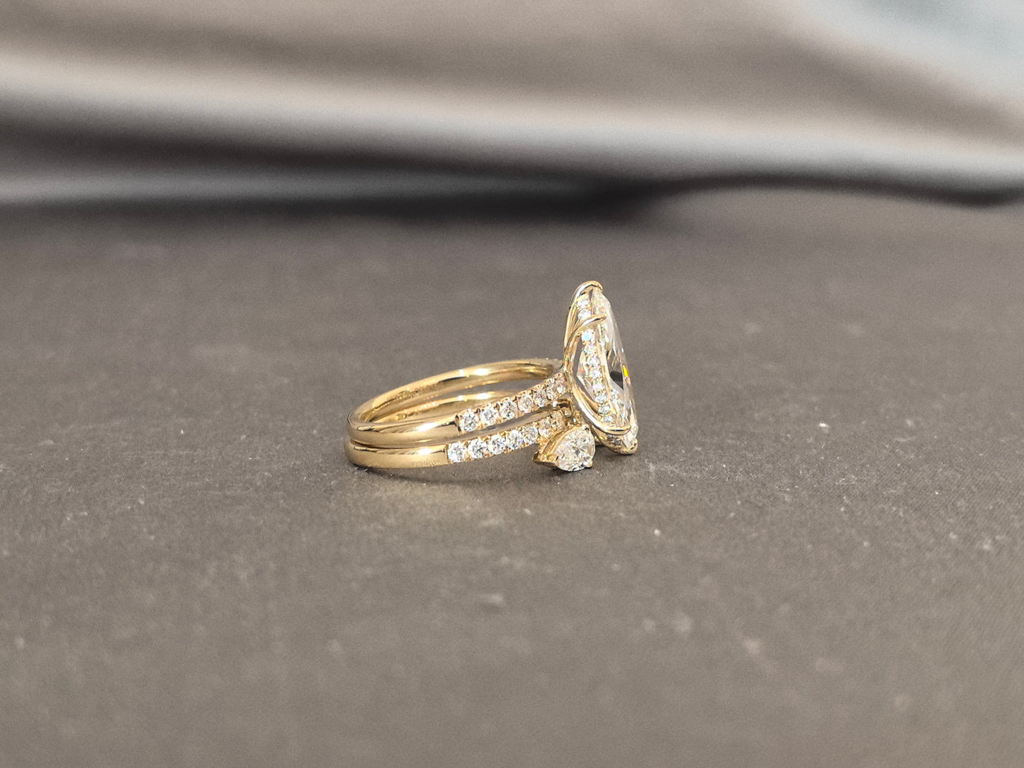 Stacking Ring Set - Marquise Diamond Ring - Pear Shape Sizestone