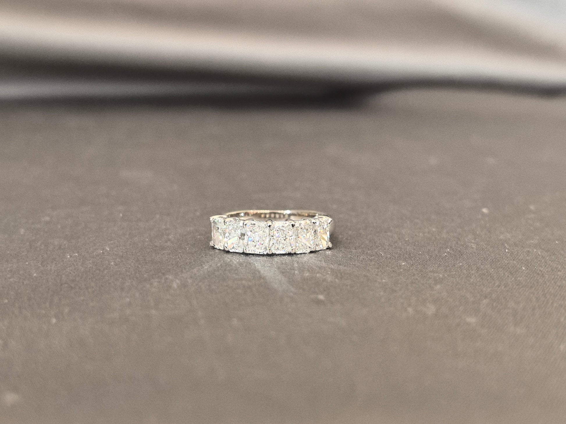 Half Eternity Radiant Cut Band - Round Shank - Shared-Prong Diamond Wedding Ring