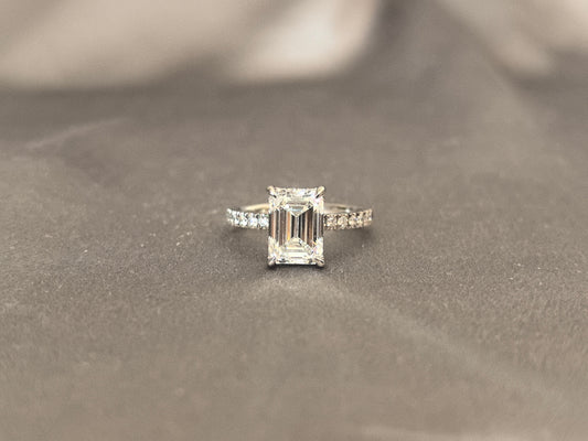 2 Carat Emerald Diamond - Hidden Halo - Diamond Accents