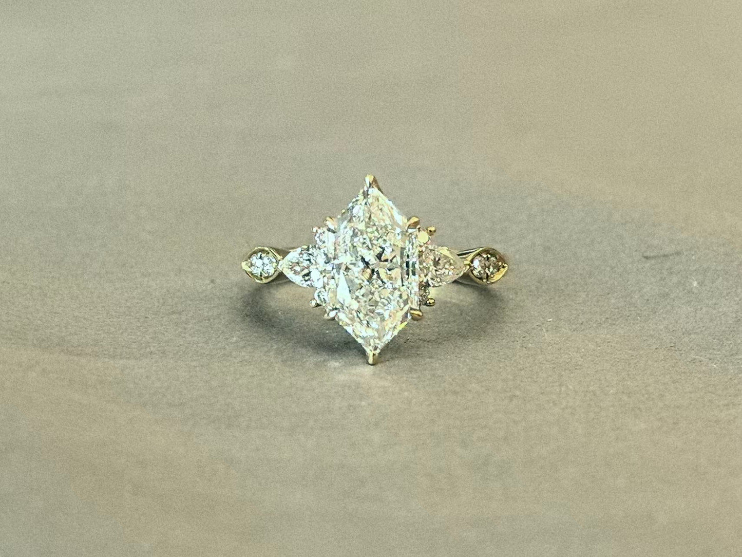 Dutch Marquise Lab Diamond Ring - Pear-Shaped Side Stones - 14K Gold
