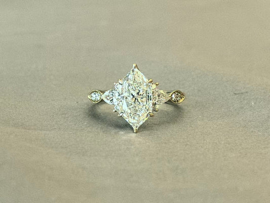 Dutch Marquise Lab Diamond Ring - Pear-Shaped Side Stones - 14K Gold
