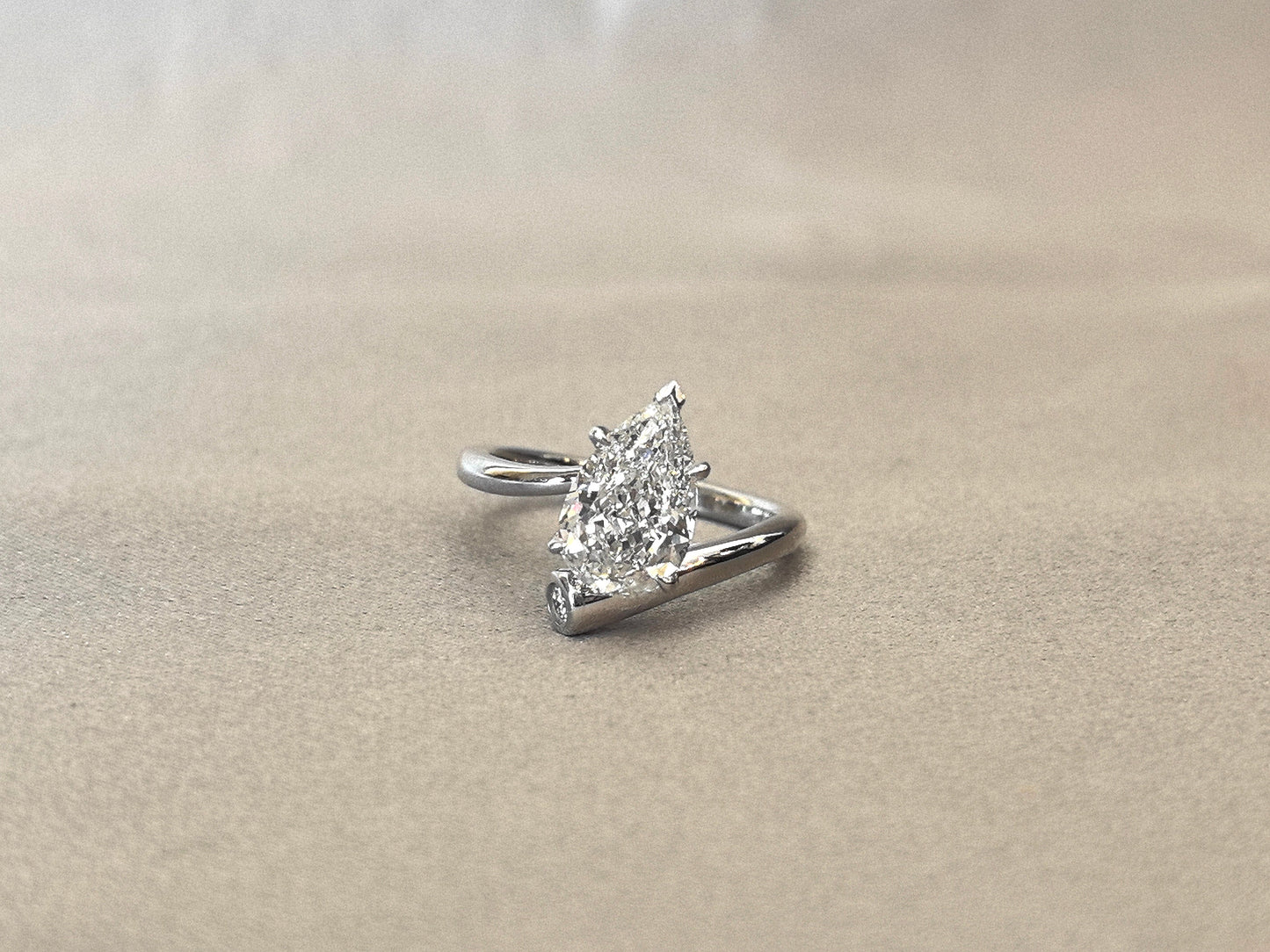 Pear Cut Lab Diamond Ring - Twisted Band - Minimalist Design