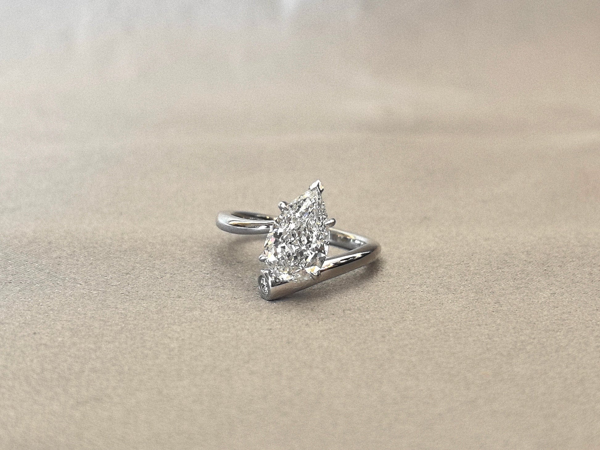 Pear Cut Lab Diamond Ring - Twisted Band - Minimalist Design