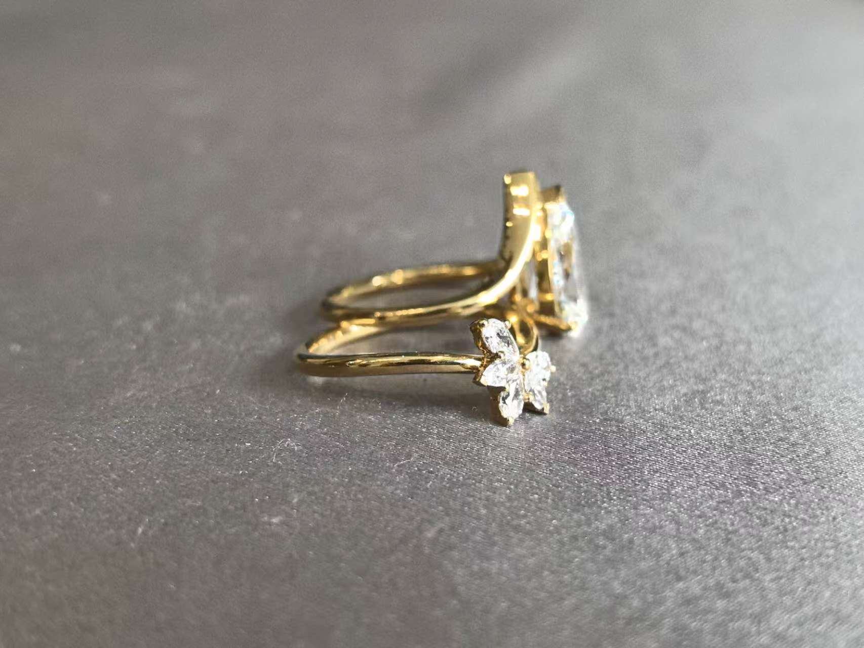 Pear Cut Diamond Ring with Floral Nest Band - Matching Set