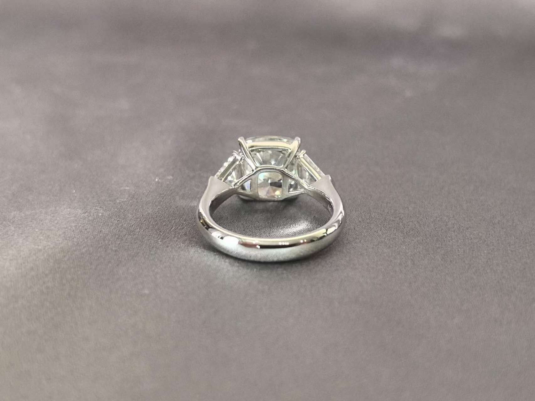 Cushion-Center Trilogy Ring with Trillion-Cut Sidestones