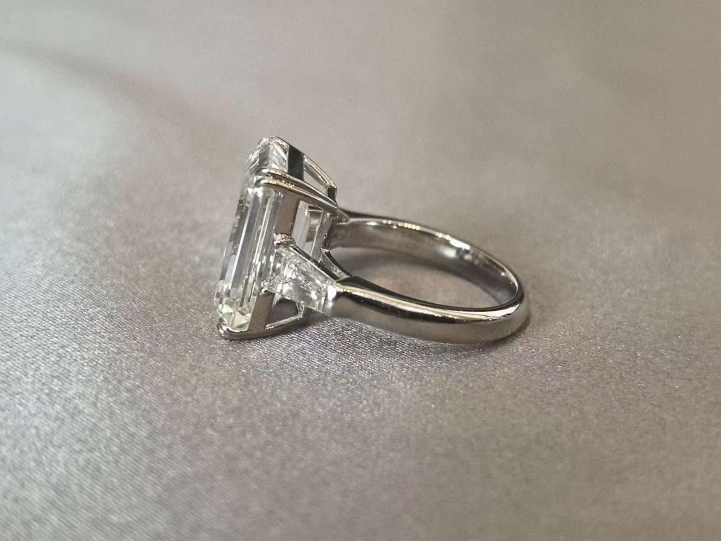 Emerald-Center Trilogy Ring - Baguette Sidestones - Architectural Elegance