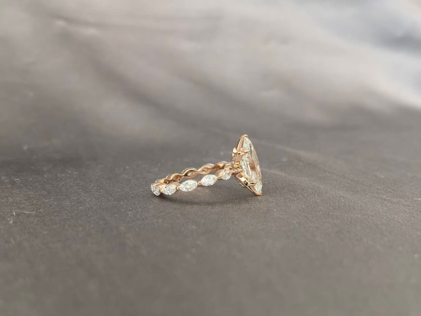 Marquise Cut Lab Diamond Full Eternity Ring - Geometric Flair - 14K Gold