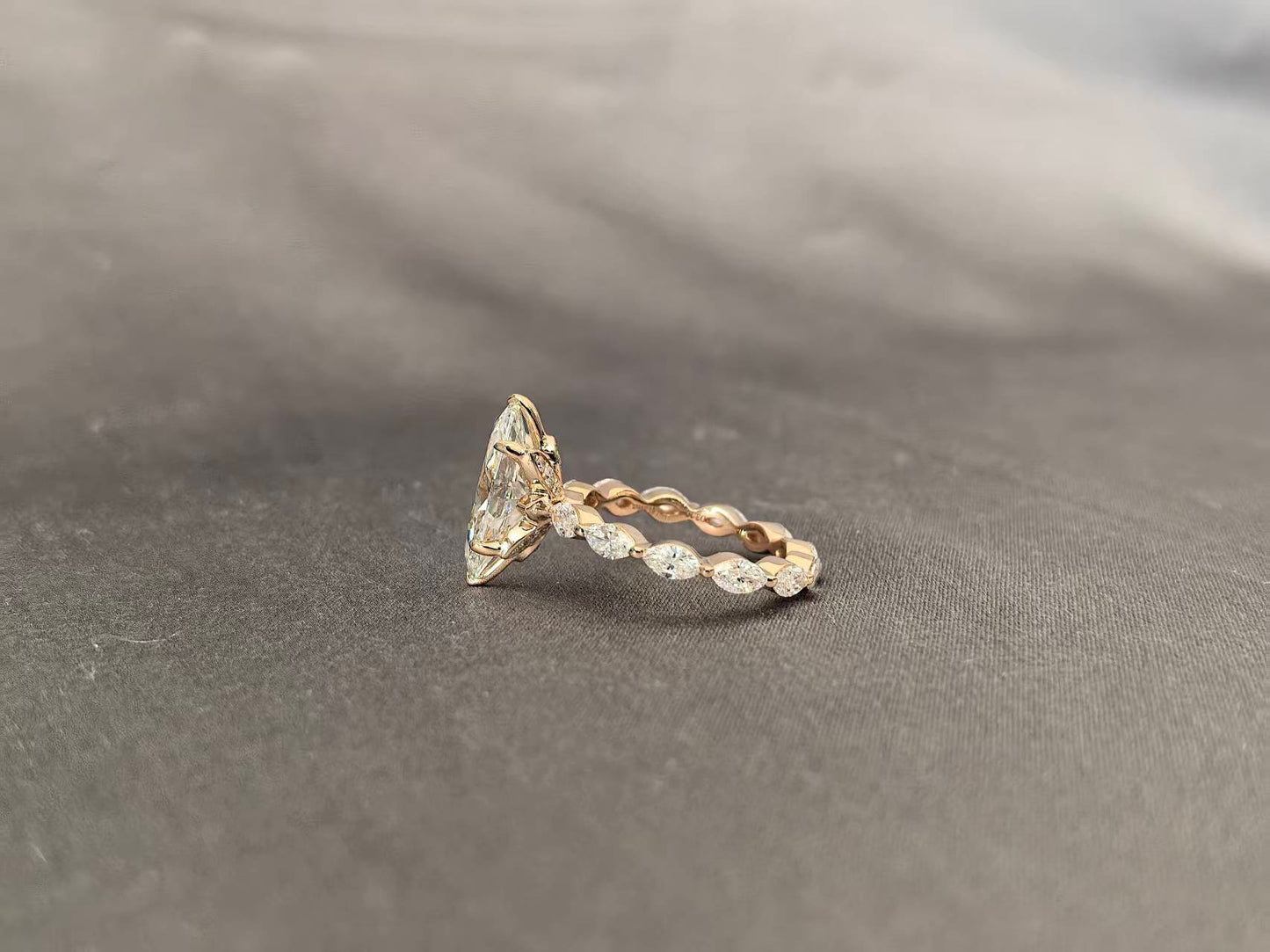 Marquise Cut Lab Diamond Full Eternity Ring - Geometric Flair - 14K Gold