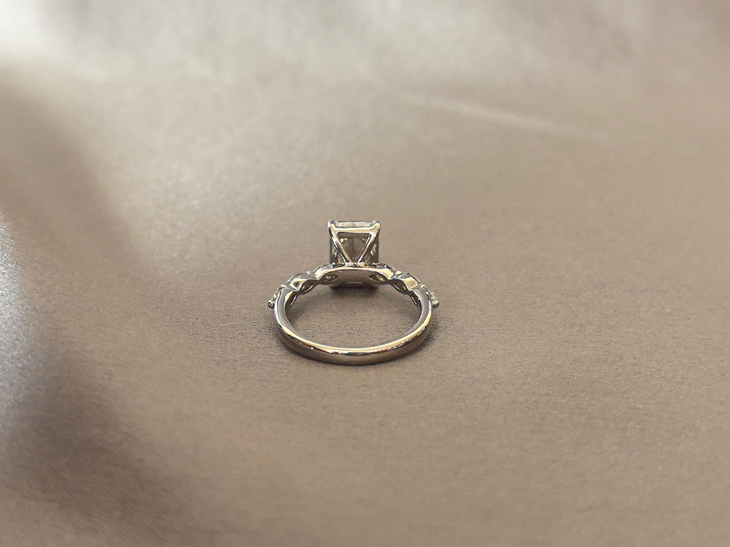Radiant-Cut Diamond Engagement Ring - Marquise & Round Side Stones - Modern Solitaire Ring