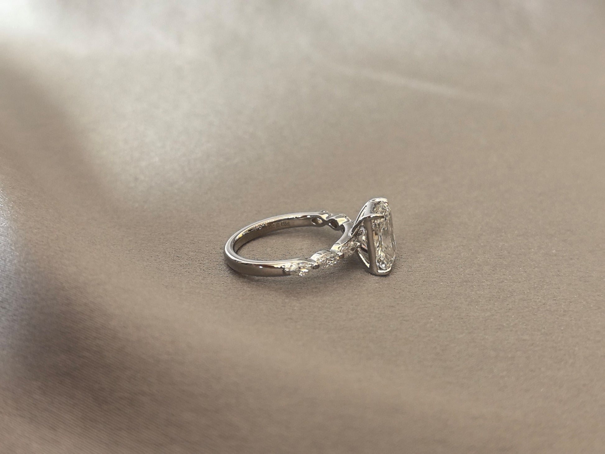 Radiant-Cut Diamond Engagement Ring - Marquise & Round Side Stones - Modern Solitaire Ring