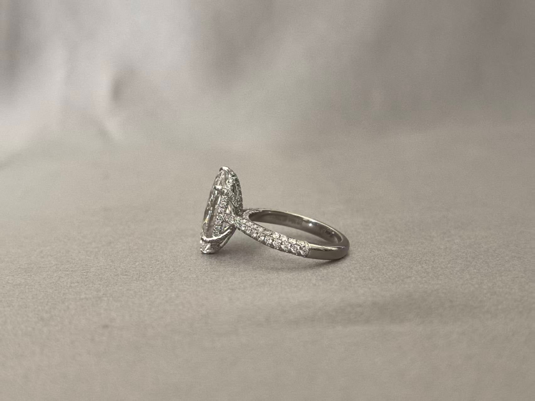 3 Carat Marquise Cut Lab-Grown Diamond Ring - Tulip Setting with Half-Halo & Pavé Band in 18K Gold