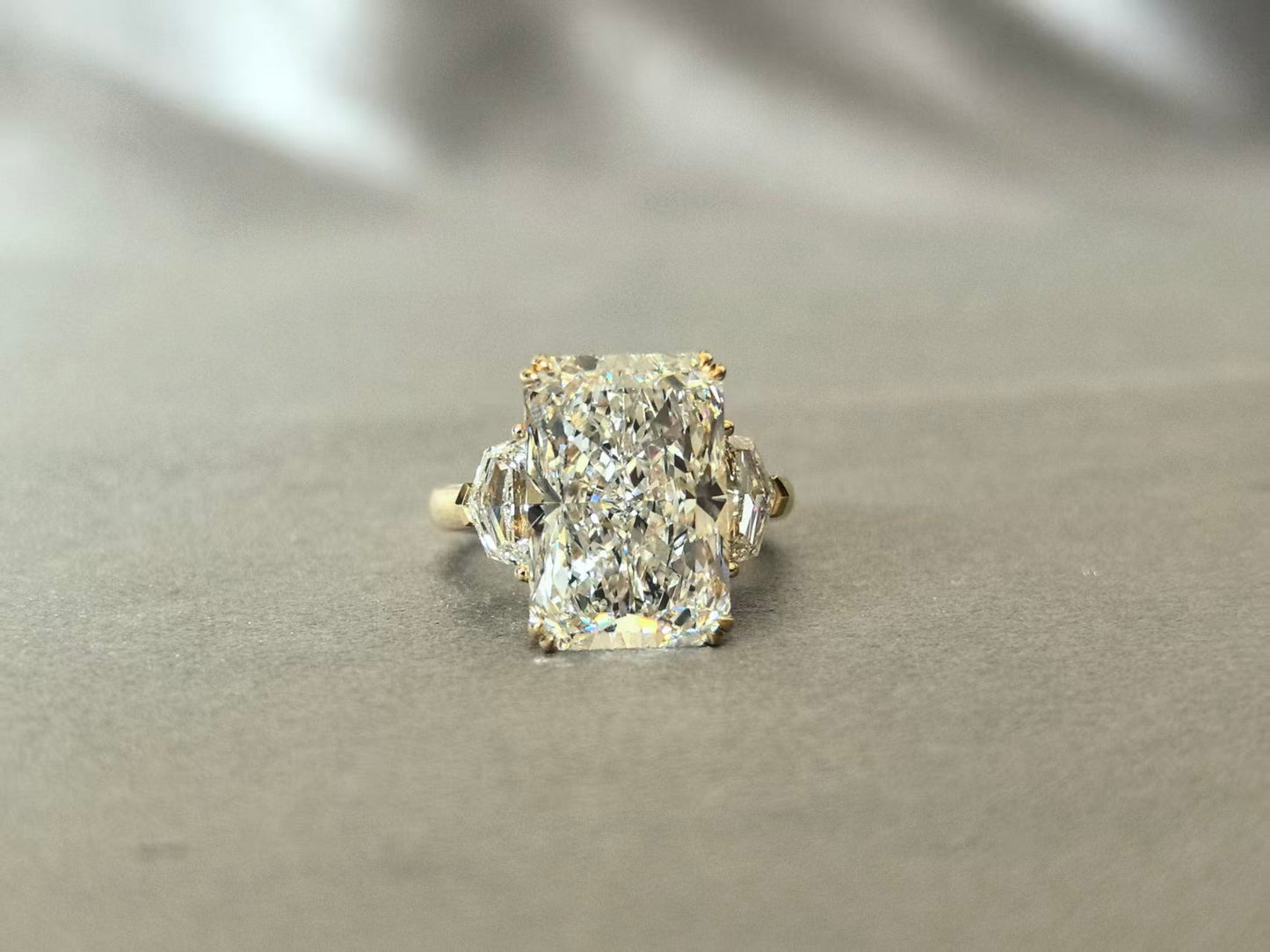 10-Carat Brilliant Cut Prong-Set Three-Stone Lab Diamond - Asymmetrical Side Stones - Special Design