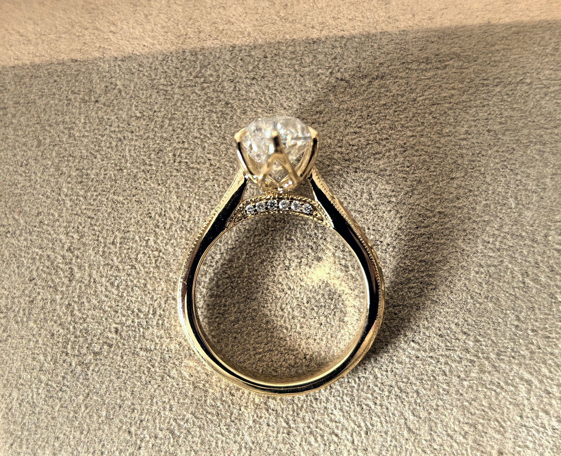 Old mine cut marquise Lab Diamond Ring - Floral Prong & Engraved Band - Pear Side Stones