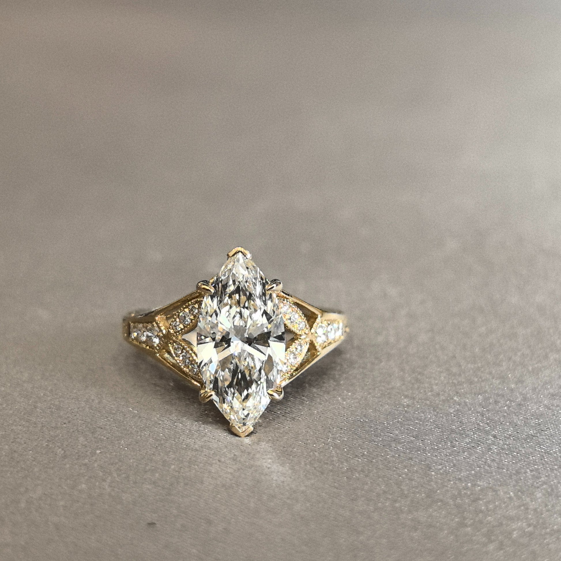 Marquise Cut Lab Grown Diamond Ring - Asymmetric Artistry - Architectural Statement Piece