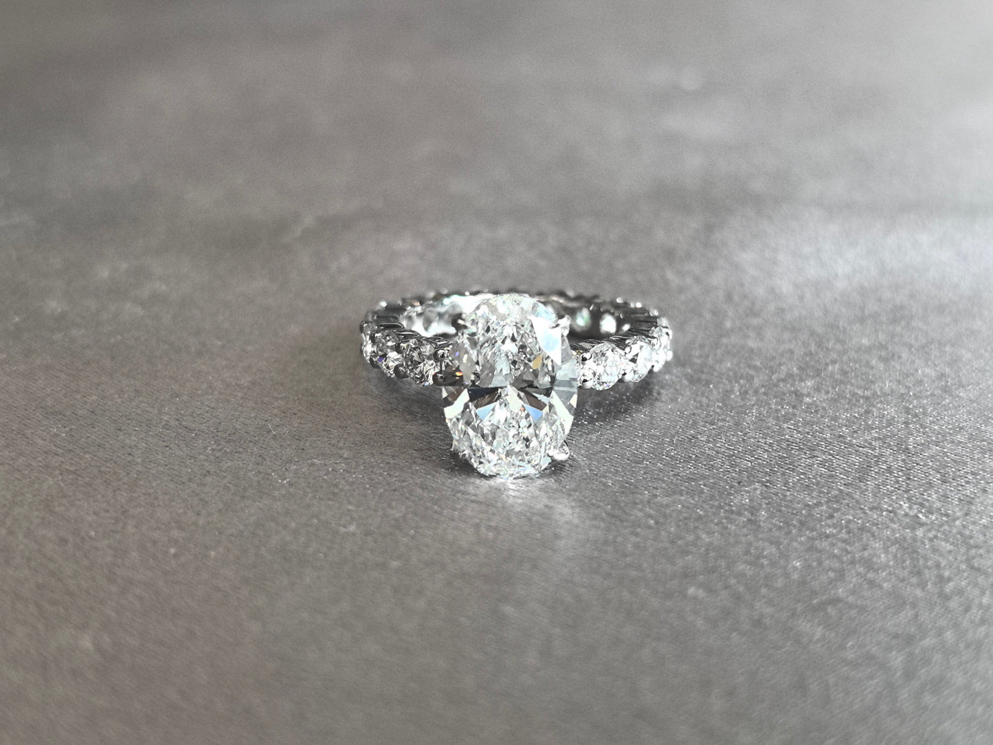 Oval Lab Grown Diamond Ring - Diamond Pavé Set - Full eternity Band