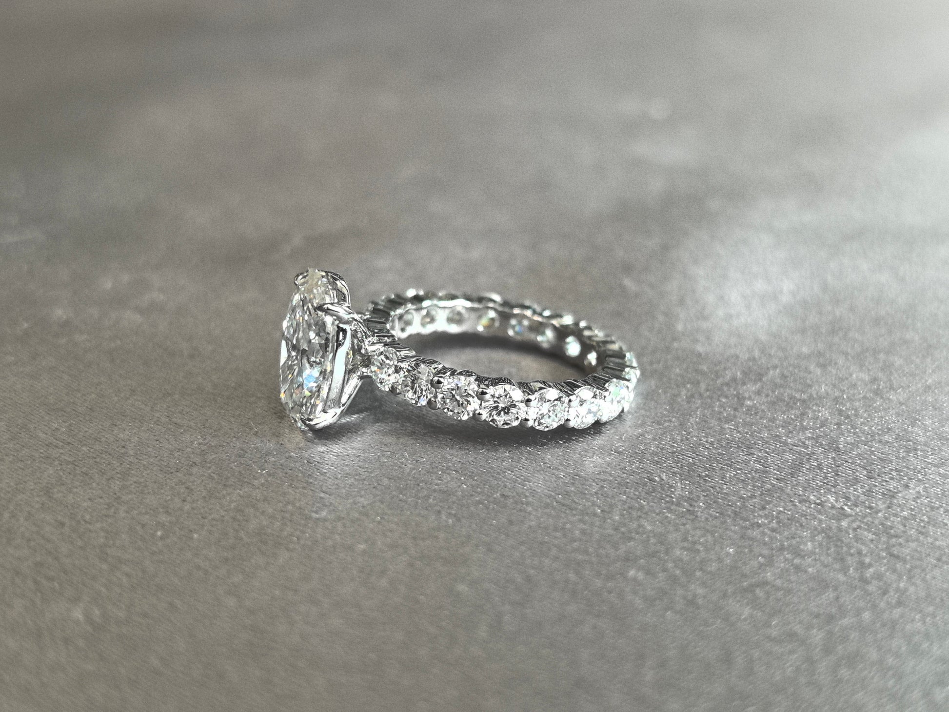Oval Lab Grown Diamond Ring - Diamond Pavé Set - Full eternity Band