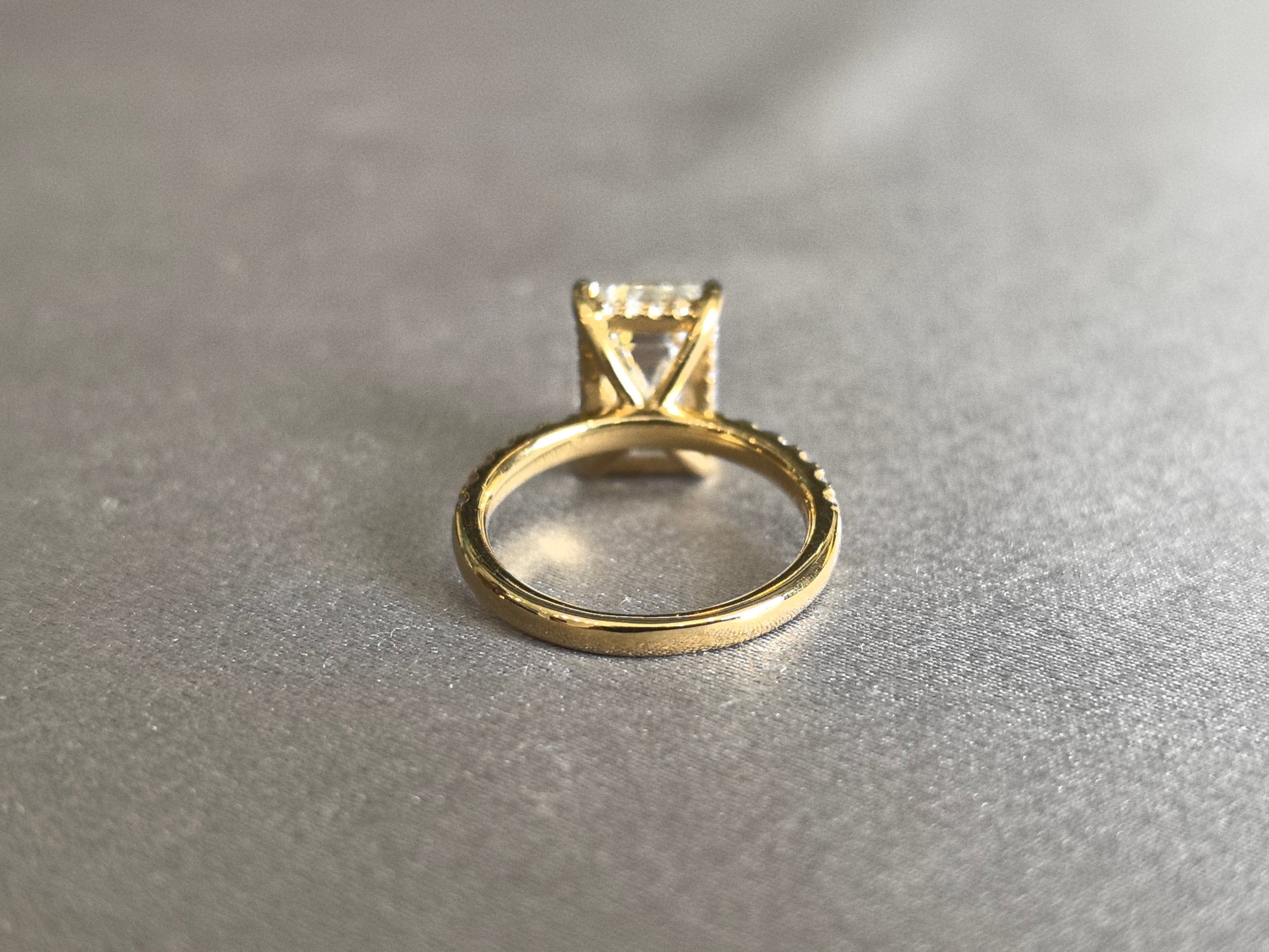 Emerald Cut Lab Grown Diamond Ring - Half Eternity Band & Hidden Halo
