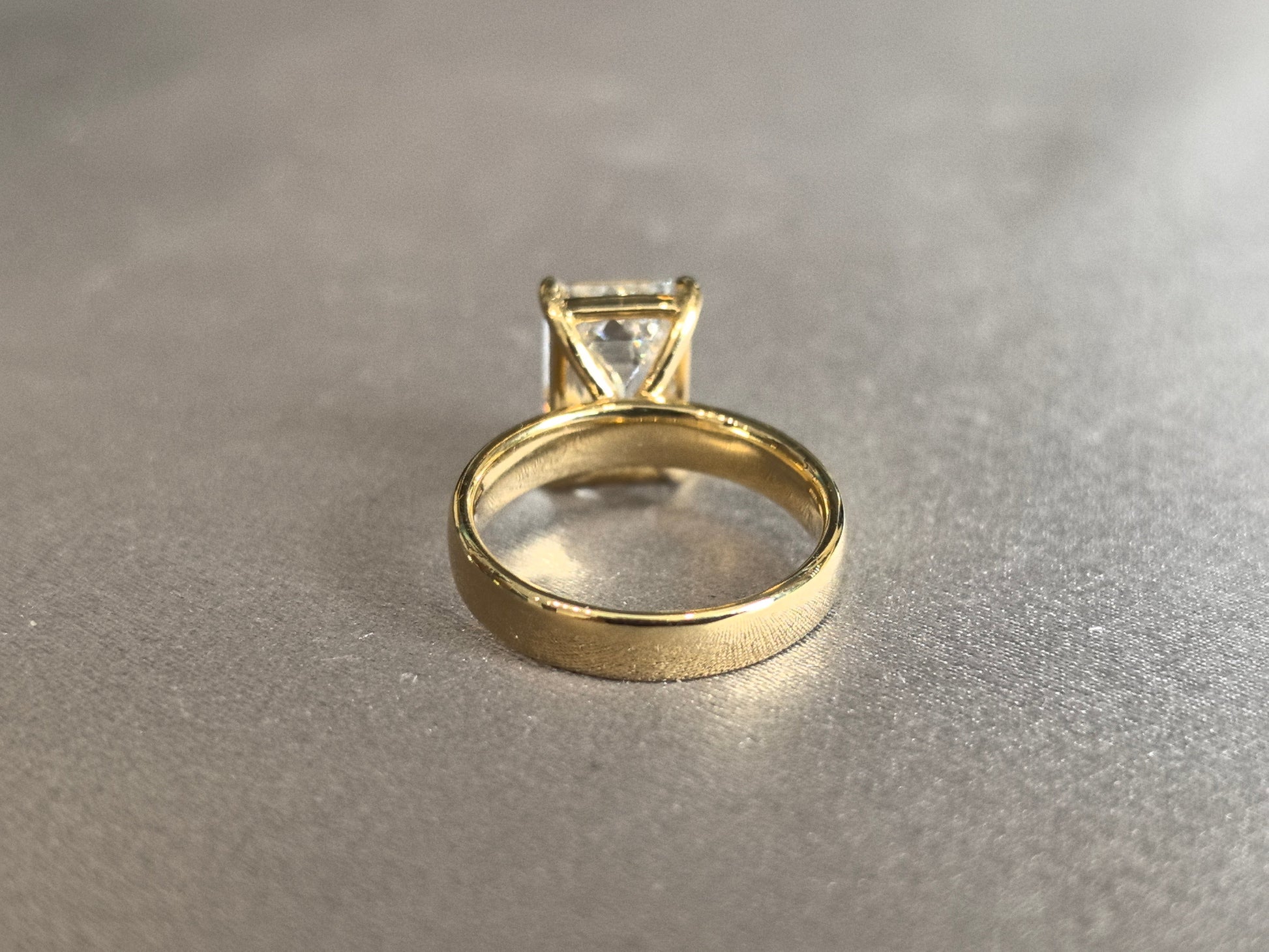 Emerald Cut Lab Grown Diamond Ring - Wide Flat Band Solitaire