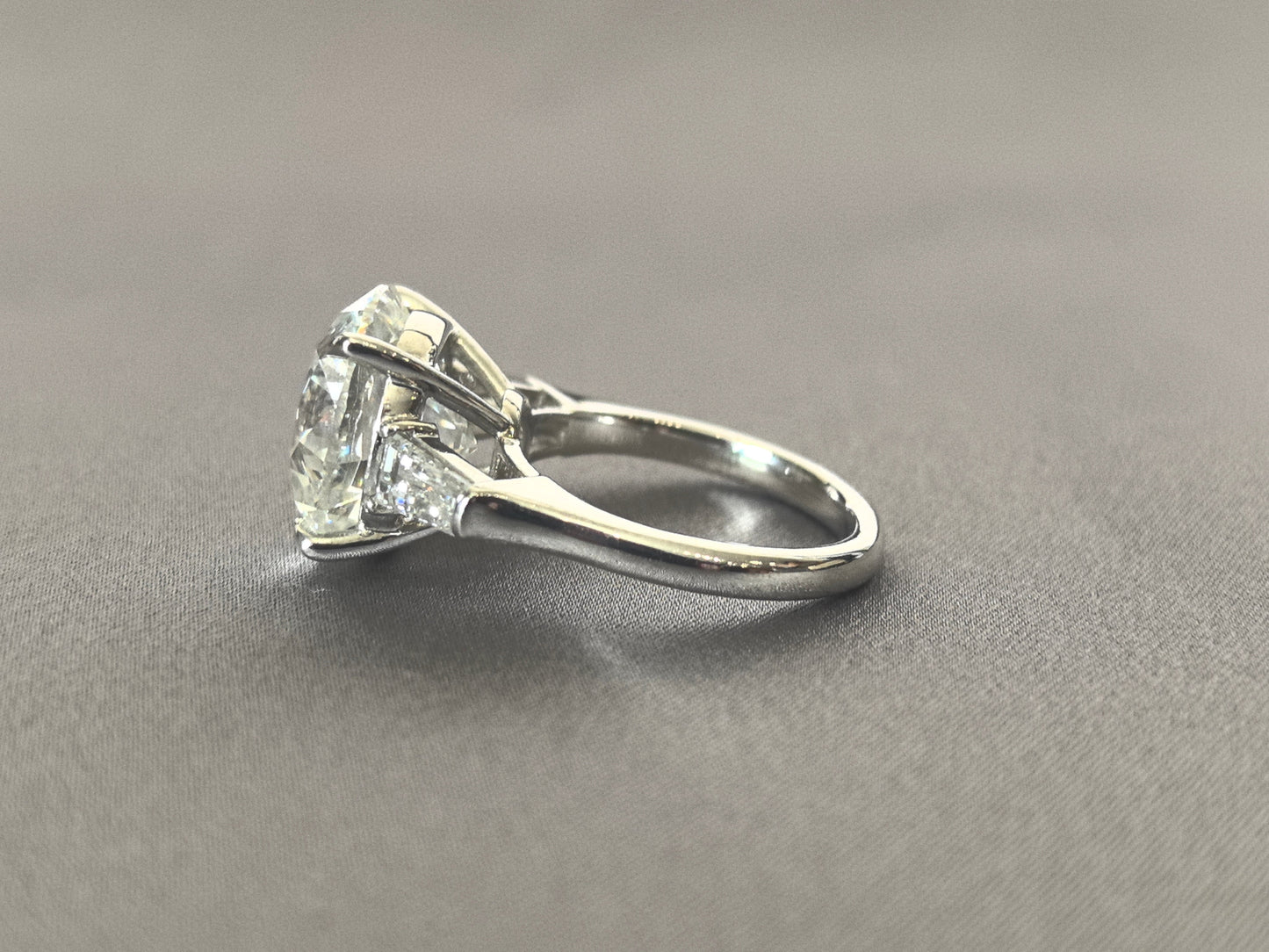Three-Stone Baguette Accent Ring - Round Brilliant Center Diamond - Art Deco